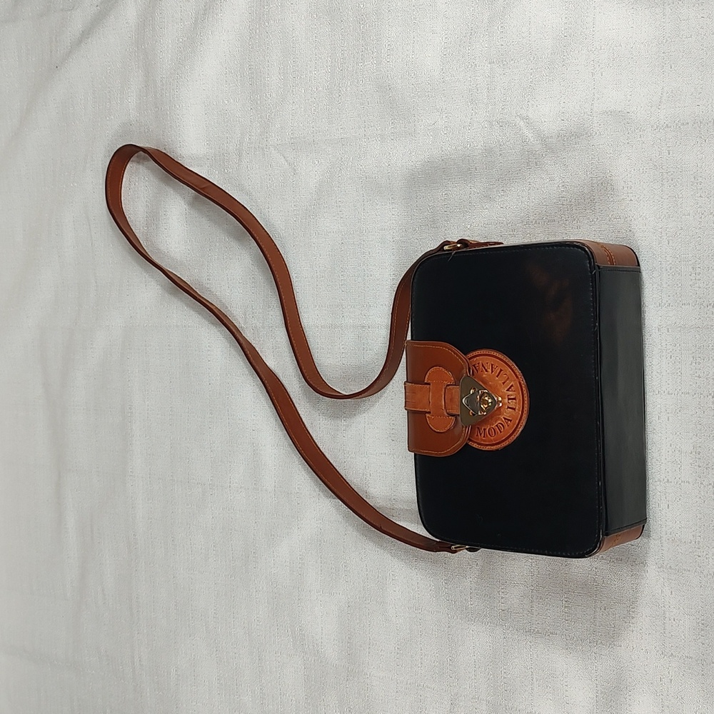 Moda Italiana Black Brown Leather Cross Body Boho Saddlebag Purse Long Strap